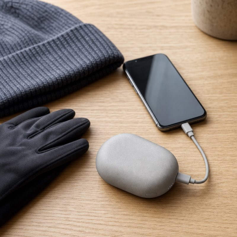 Hand warmer charging a smartphone as a power bank