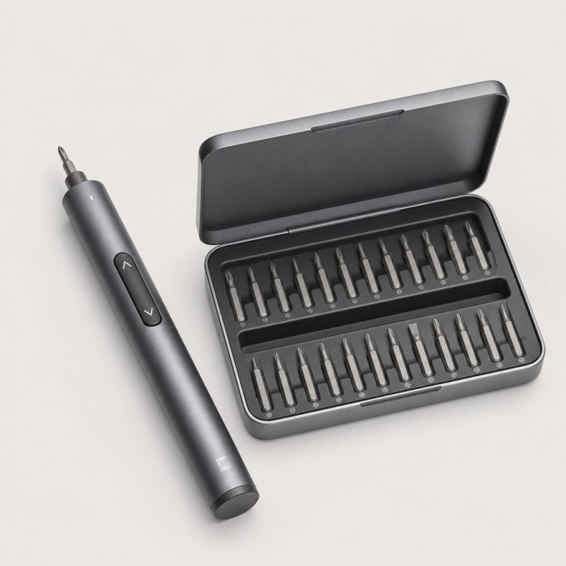 Mini electric precision screwdriver with aluminum bit case